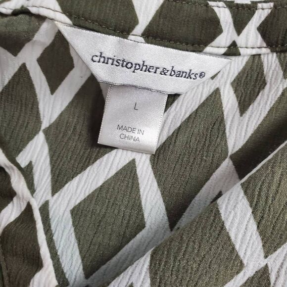 Christopher & Banks Women’s Green White Geometric Sleeveless Blouse Large - Picture 6 of 8